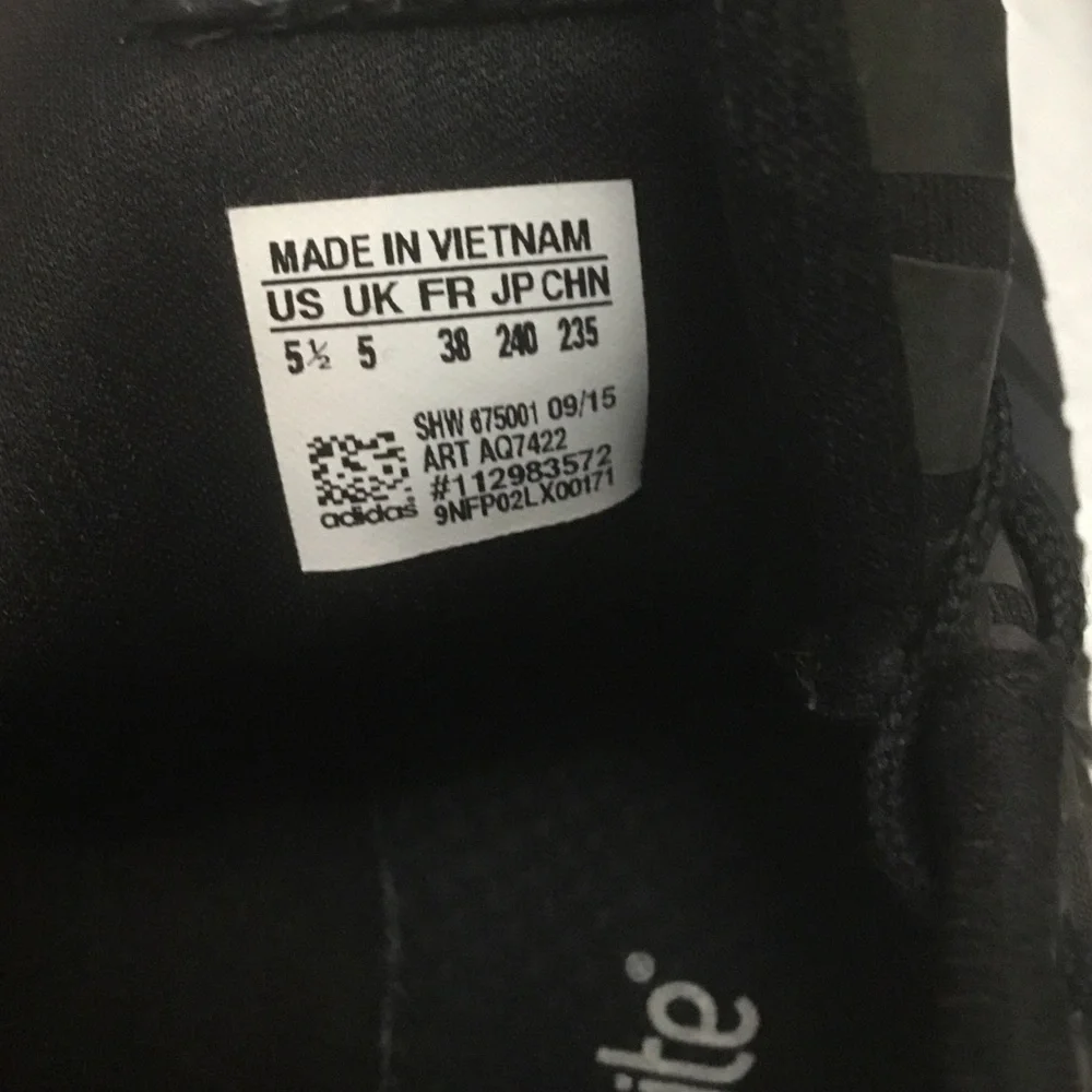 adidas Black Running Shoe Interior with Size Label